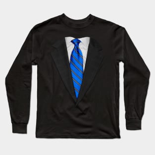 Blue Suit Up! Realistic Suit and Tie Casual Graphic for Zoom Long Sleeve T-Shirt